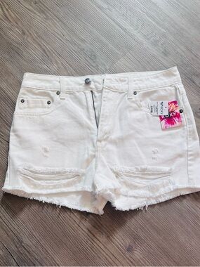 Roxy White Distressed Frayed-Hem Jean Shorts